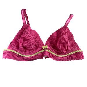 Y2K Style Pink & Green Lace Rhinestone Heart Dangle Bra Coquette Barbie 36B